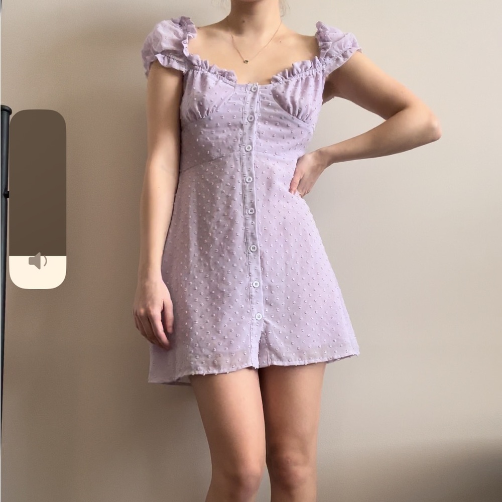 Lavender Purple Ruffle Puff Sleeve Dress